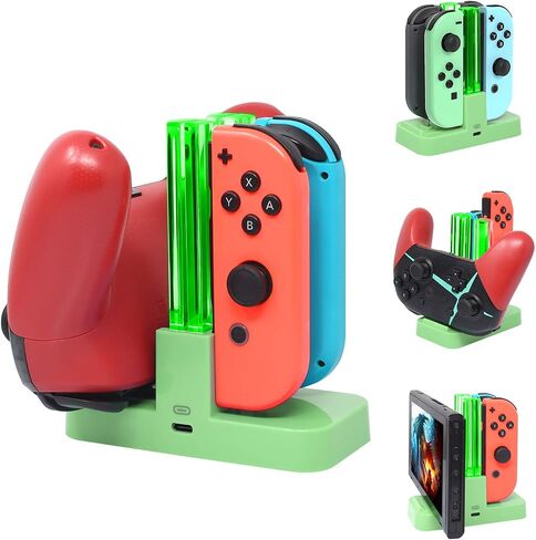 FASTSNAIL Switch Controller Charger for Nintendo Switch 2/1/OLED for Joycon | 8 in 1 Fast Controller Charging Dock, Dual-Direction Magnetic Charger Station Stand, 9 RGB Light for Joycon 2/1 Accessories in Kuwait