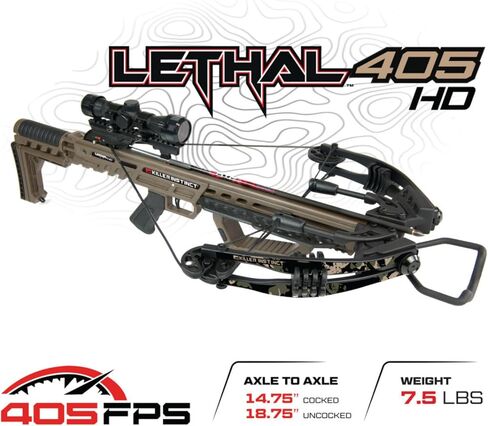 Killer Instinct Lethal 405HD Crossbow Kit 3-Pack Bundle | 8 Hypr-V Crossbow Bolts, Fixed-Blade Steel Tip 100-Grain Hunting, Redesigned Stock, Anti-Dry Fire Safety Feature in Kuwait