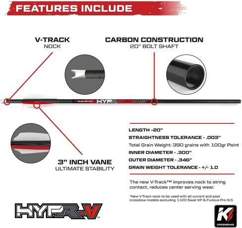 Killer Instinct Lethal 405HD Crossbow Kit 3-Pack Bundle | 8 Hypr-V Crossbow Bolts, Fixed-Blade Steel Tip 100-Grain Hunting, Redesigned Stock, Anti-Dry Fire Safety Feature in Kuwait