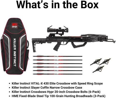 Killer Instinct Vital X 430 Elite Crossbow Bundle | 6-Pack, 3-Pack, Case, Broadheads, Archery Kit, (4 items) in Kuwait