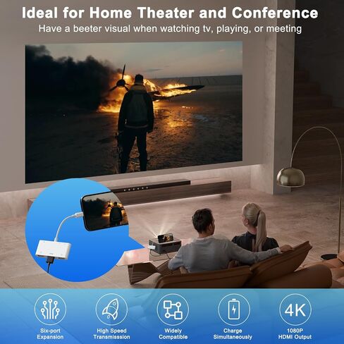 Lightning to HDMI Adapter with USB Camera and Charging Port, SD Card Reader for iPhone, 6 in 1 Camera Adapter to iPhone, Supports MIDI Keyboard, Mouse, HD TV/Projector/Monitor, Plug & Play in Saudi Arabia