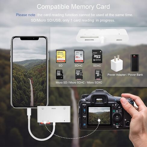 Lightning to HDMI Adapter with USB Camera and Charging Port, SD Card Reader for iPhone, 6 in 1 Camera Adapter to iPhone, Supports MIDI Keyboard, Mouse, HD TV/Projector/Monitor, Plug & Play in Saudi Arabia