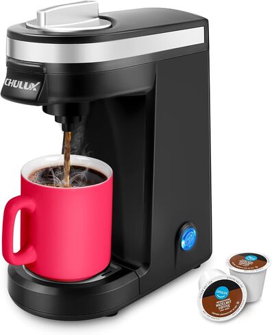CHULUX Mini Single Serve Coffee Maker for K Pod, Brew Up to 12oz Cup, Black | Fast-Heating Boiler System, Single Cup Brewing, Portable Compact Design, Four-Hole Multi-Stream Needle, Adjustable Drip Tray in Saudi Arabia