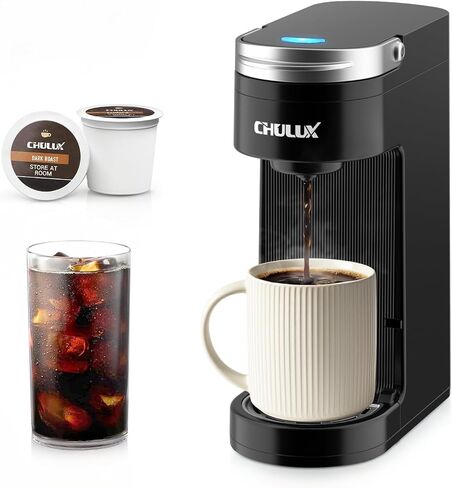 CHULUX Slim Single Serve Coffee Maker for K Cup, Fast Brewing, Matte Black | Rapid-Heating Boiler Tech, 4-Hole Needle for Richer Flavor, Adjustable Drip Tray for 7.3" Travel Mug, Food Grade Material in Saudi Arabia