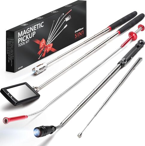 Telescoping Magnetic Pickup Tool Set | Inspection Mirrors and Four Claw Grabber Tool | Flexible LED Flashlight | Magnet Stick | Cool Gadgets for Men | Gifts for Husband in Kuwait
