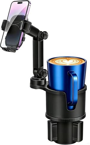 2-in-1 Cup Phone Holder for Car, 360° Adjustable Car Phone Mount | Anti-Slip Phone Cup Holder Long Arm, Fits 2.5–4" Cup Slots, Stable Holds Phones & Large Bottles, Compatible iPhone 17/16 Pro in Saudi Arabia