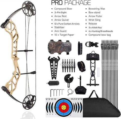 Compound Bow Package for Adults and Teens,19-70 Lbs Draw Weight Adjustable,19"-30" Draw Length,Limbs Made in USA,Archery Bow and Arrow Set,up to 320 fps, Let Off 75%2024 New in Saudi Arabia