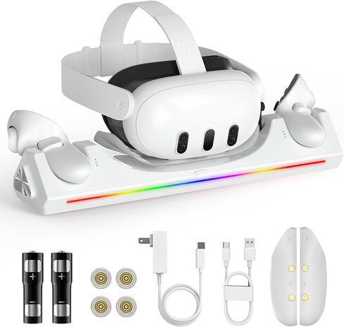 Bioherm Charging Dock for Oculus Quest 3, Magnetic Charging Station for Meta Quest 3 VR Headset & Controllers, with 2 Rechargeable 2100mAh Batteries, USB-C Charger and Cable, Supports LED Indicator in Saudi Arabia