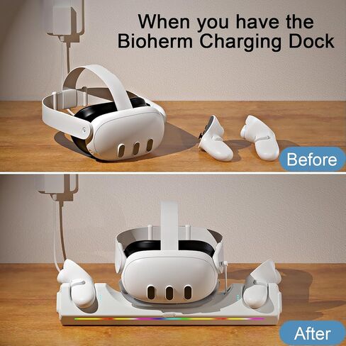 Bioherm Charging Dock for Oculus Quest 3, Magnetic Charging Station for Meta Quest 3 VR Headset & Controllers, with 2 Rechargeable 2100mAh Batteries, USB-C Charger and Cable, Supports LED Indicator in Saudi Arabia