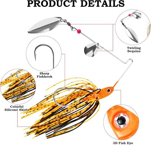 Bass Spinner Baits Fishing Lures | Spinner Baits for Bass Fishing Hard Metal Buzzbait jigs with Skirt for bass pike trout salmon Lures Spinnerbait Swimbait in Saudi Arabia