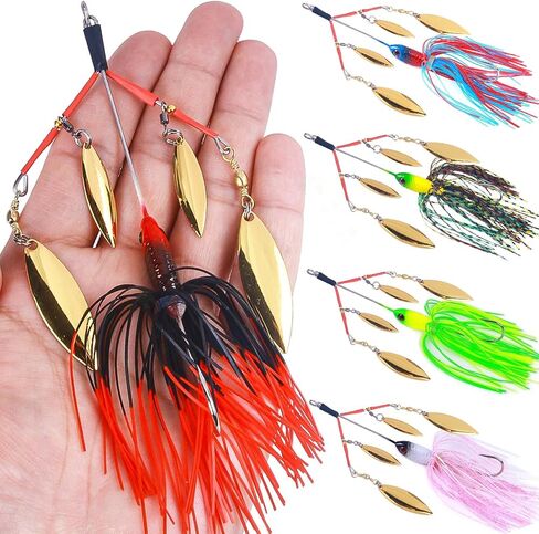 Multi Blade Spinnerbait Umbrella Rig Fishing Kit Skirt Lure 5pcs | spinnerbait kit with multi blade design and silicone skirts, umbrella rig lures for pike bass trout salmon freshwater fishing in Kuwait
