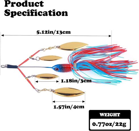 Multi Blade Spinnerbait Umbrella Rig Fishing Kit Skirt Lure 5pcs | spinnerbait kit with multi blade design and silicone skirts, umbrella rig lures for pike bass trout salmon freshwater fishing in Kuwait