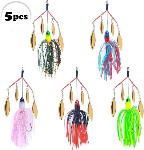 Multi Blade Spinnerbait Umbrella Rig Fishing Kit Skirt Lure 5pcs | spinnerbait kit with multi blade design and silicone skirts, umbrella rig lures for pike bass trout salmon freshwater fishing in Kuwait