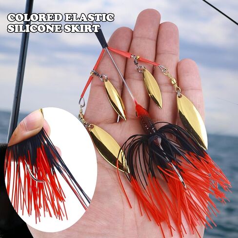 Multi Blade Spinnerbait Umbrella Rig Fishing Kit Skirt Lure 5pcs | spinnerbait kit with multi blade design and silicone skirts, umbrella rig lures for pike bass trout salmon freshwater fishing in Kuwait