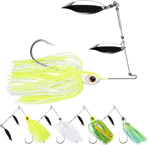 Spinner Baits with Skirt, Metal Blade Lures for Bass Fishing | 5 Pcs Spinner Baits With Skirt & Blade Design for Bass, Trout, Salmon, Pike & Other Predator Fish Fishing in Saudi Arabia