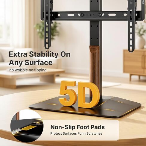 monTEK Walnut Column Universal Tabletop TV Stand for 32-65"TVs,Swivel& Tilt | 3-Level height adjustable, table top TV mount stand for living room & bedroom, max VESA 400x400m, heavy duty base holds 88lbs in Kuwait