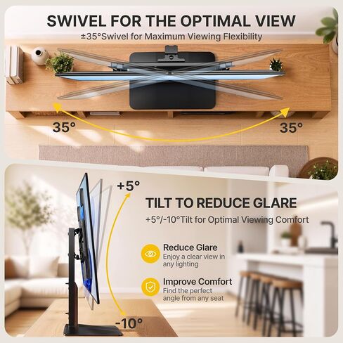monTEK Walnut Column Universal Tabletop TV Stand for 32-65"TVs,Swivel& Tilt | 3-Level height adjustable, table top TV mount stand for living room & bedroom, max VESA 400x400m, heavy duty base holds 88lbs in Kuwait