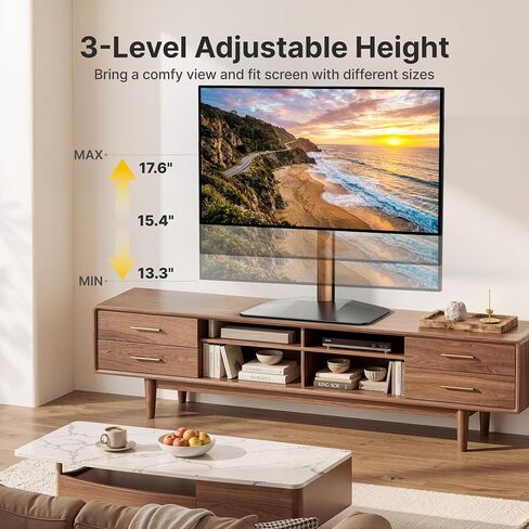 monTEK Walnut Column Universal Tabletop TV Stand for 32-65"TVs,Swivel& Tilt | 3-Level height adjustable, table top TV mount stand for living room & bedroom, max VESA 400x400m, heavy duty base holds 88lbs in Kuwait