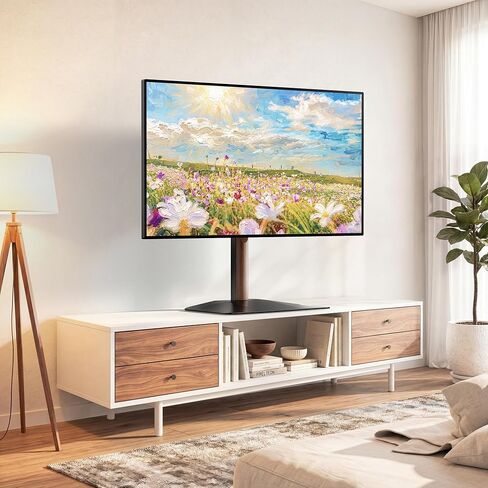 monTEK Walnut Column Universal Tabletop TV Stand for 32-65"TVs,Swivel& Tilt | 3-Level height adjustable, table top TV mount stand for living room & bedroom, max VESA 400x400m, heavy duty base holds 88lbs in Kuwait