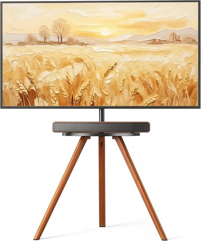 Pegzone Easel Floor TV Stand for 45 to 65 Inch TV, Hold 88lbs, Black Walnut | " Mid Century Modern Design, with Artistic Droplet-Shaped Shelf, VESA pattern 200×200 to 600×400 mm, Cable Management" in Saudi Arabia