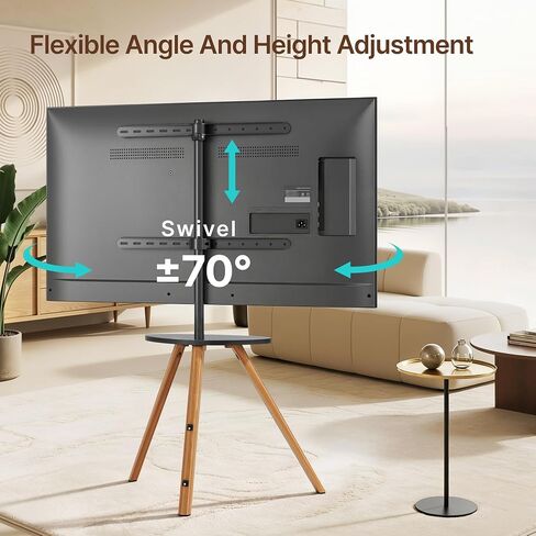 Pegzone Easel Floor TV Stand for 45 to 65 Inch TV, Hold 88lbs, Black Walnut | " Mid Century Modern Design, with Artistic Droplet-Shaped Shelf, VESA pattern 200×200 to 600×400 mm, Cable Management" in Saudi Arabia