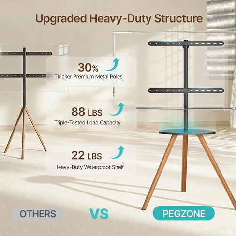Pegzone Easel Floor TV Stand for 45 to 65 Inch TV, Hold 88lbs, Black Walnut | " Mid Century Modern Design, with Artistic Droplet-Shaped Shelf, VESA pattern 200×200 to 600×400 mm, Cable Management" in Saudi Arabia
