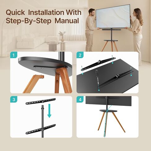 Pegzone Easel Floor TV Stand for 45 to 65 Inch TV, Hold 88lbs, Black Walnut | " Mid Century Modern Design, with Artistic Droplet-Shaped Shelf, VESA pattern 200×200 to 600×400 mm, Cable Management" in Saudi Arabia