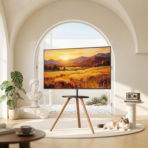 Pegzone Easel Floor TV Stand for 45 to 65 Inch TV, Hold 88lbs, Black Walnut | " Mid Century Modern Design, with Artistic Droplet-Shaped Shelf, VESA pattern 200×200 to 600×400 mm, Cable Management" in Saudi Arabia