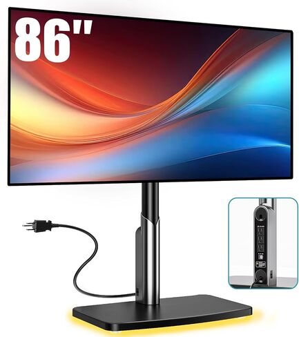 Universal TV Stand Tabletop TV Mount with Power Outlet for 50-90 Inch OLED LED Monitors, 9 Levels Height Adjustment, Ambient Lighting on The Bottom Holds up to 150lbs, Black 600x400mm in Kuwait