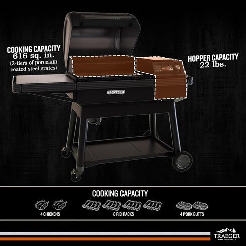 Traeger Ironwood Wood Pellet Grill & Smoker, 616 Sq In, WiFi | 165–500°F temperature range, WiFIRE app control, 6-in-1 BBQ combo – grill, smoke, bake, roast & more in Saudi Arabia