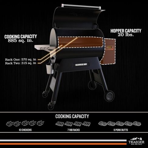 Traeger Ironwood 885 Wood Pellet Grill & Smoker, 885 Sq In, WiFi | Super Smoke Mode, D2 Controller, WiFi app control, 500°F max – 6-in-1 grill, smoke, bake & BBQ in Saudi Arabia