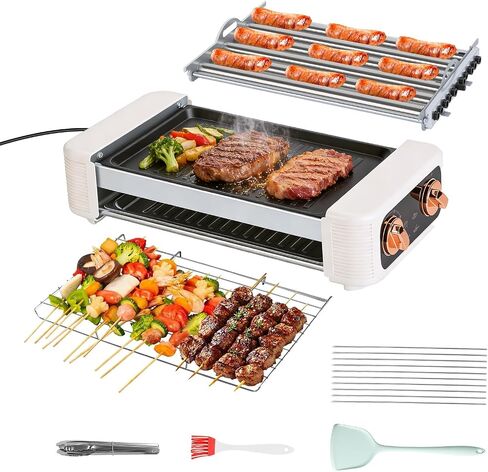 Hot Dog Roller Machine, 3-in-1 Electric Sausage Griller with 6 Auto-Rotating Rollers, Hot Dog Cooker Smokeless Non-Stick Indoor Outdoor with 3 Temp Levels for BBQ Sausages Skewers Burgers Vegetables in Saudi Arabia