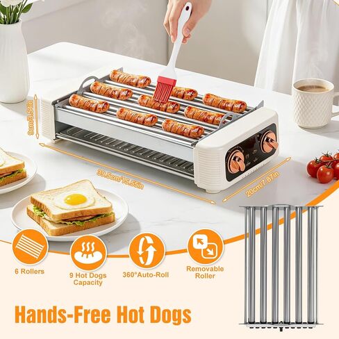 Hot Dog Roller Machine, 3-in-1 Electric Sausage Griller with 6 Auto-Rotating Rollers, Hot Dog Cooker Smokeless Non-Stick Indoor Outdoor with 3 Temp Levels for BBQ Sausages Skewers Burgers Vegetables in Saudi Arabia