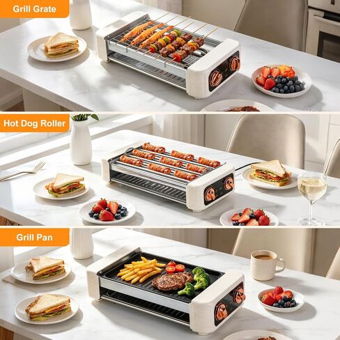 Hot Dog Roller Machine, 3-in-1 Electric Sausage Griller with 6 Auto-Rotating Rollers, Hot Dog Cooker Smokeless Non-Stick Indoor Outdoor with 3 Temp Levels for BBQ Sausages Skewers Burgers Vegetables in Saudi Arabia