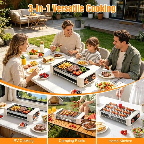 Hot Dog Roller Machine, 3-in-1 Electric Sausage Griller with 6 Auto-Rotating Rollers, Hot Dog Cooker Smokeless Non-Stick Indoor Outdoor with 3 Temp Levels for BBQ Sausages Skewers Burgers Vegetables in Saudi Arabia