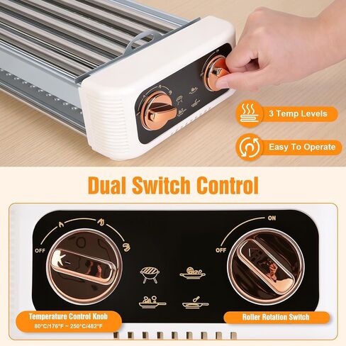 Hot Dog Roller Machine, 3-in-1 Electric Sausage Griller with 6 Auto-Rotating Rollers, Hot Dog Cooker Smokeless Non-Stick Indoor Outdoor with 3 Temp Levels for BBQ Sausages Skewers Burgers Vegetables in Saudi Arabia