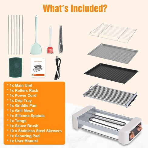 Hot Dog Roller Machine, 3-in-1 Electric Sausage Griller with 6 Auto-Rotating Rollers, Hot Dog Cooker Smokeless Non-Stick Indoor Outdoor with 3 Temp Levels for BBQ Sausages Skewers Burgers Vegetables in Saudi Arabia