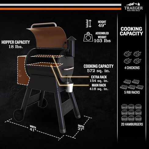 Traeger Pro 22 Wood Pellet Grill & Smoker, 572 Sq In | 6-in-1 BBQ versatility, meat probe, 450°F max, 18 lb hopper – grill, smoke, bake, roast, braise & BBQ in Saudi Arabia
