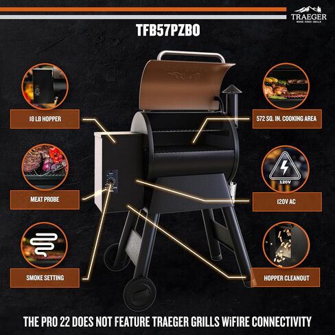 Traeger Pro 22 Wood Pellet Grill & Smoker, 572 Sq In | 6-in-1 BBQ versatility, meat probe, 450°F max, 18 lb hopper – grill, smoke, bake, roast, braise & BBQ in Saudi Arabia