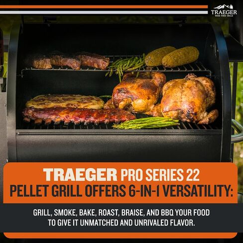 Traeger Pro 22 Wood Pellet Grill & Smoker, 572 Sq In | 6-in-1 BBQ versatility, meat probe, 450°F max, 18 lb hopper – grill, smoke, bake, roast, braise & BBQ in Saudi Arabia