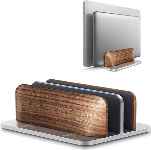 LOXP Vertical Laptop Stand, Dual Slot Wooden + Aluminum Laptop Holder | Desktop Adjustable MacBook Stand, Adjustable Base, for MacBook Pro/Air, (up to 17.3-inch All laptops) in Saudi Arabia