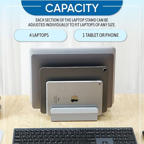 Elestoria 5-Slot Vertical Laptop Stand - Aluminum Laptop Stand Vertical for Desk -Laptop Holder with Adjustable Width (12-38mm) Compatible with MacBook Pro/Air & Gaming Laptops up to 17.3"-Grey in Saudi Arabia