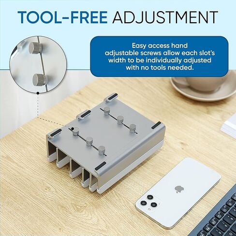 Elestoria 5-Slot Vertical Laptop Stand - Aluminum Laptop Stand Vertical for Desk -Laptop Holder with Adjustable Width (12-38mm) Compatible with MacBook Pro/Air & Gaming Laptops up to 17.3"-Grey in Saudi Arabia