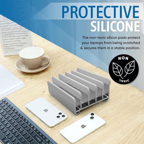 Elestoria 5-Slot Vertical Laptop Stand - Aluminum Laptop Stand Vertical for Desk -Laptop Holder with Adjustable Width (12-38mm) Compatible with MacBook Pro/Air & Gaming Laptops up to 17.3"-Grey in Saudi Arabia