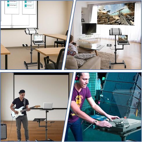 Projector Stand, 2 Shelves Mobile Laptop Cart with Adjustable 47" Height | top tray tilts 30°,4 quiet casters with 2 locks,sturdy H-beam steel frame,mouse tray included,for home,outdoor in Kuwait