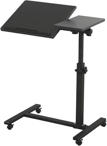 TigerDad Overbed Bedside Desk Mobile Rolling Laptop Stand Tilting Overbed Table with Wheels Height Adjustable Tray Table for Laptop Bed Sofa Side Table, Home & Hospital Use (Black) in Saudi Arabia