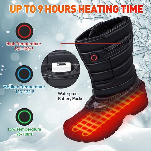 Telguua Heated Boots for Men Electric Men's Heated Snow Boots Warm Fur Lined 3 Temperature Settings Heating Shoes 5V Waterproof Non-Slip Rechargeable Heating Boots Foot Warmers Indoor Outdoor in Kuwait