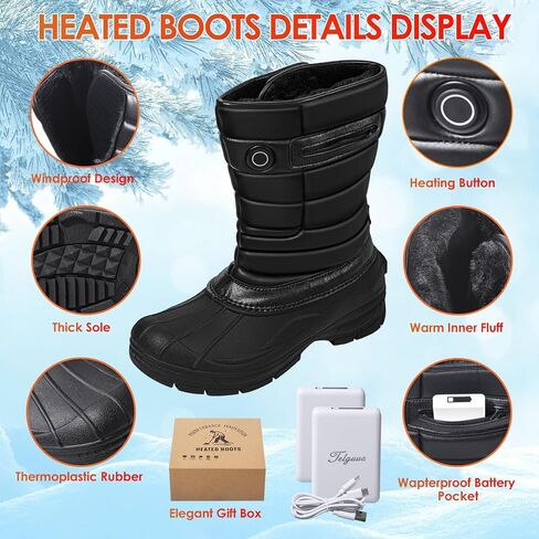 Telguua Heated Boots for Men Electric Men's Heated Snow Boots Warm Fur Lined 3 Temperature Settings Heating Shoes 5V Waterproof Non-Slip Rechargeable Heating Boots Foot Warmers Indoor Outdoor in Kuwait