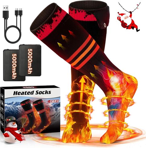 COZII Heated Socks, Heated Socks for Men Women - 5000mAh Electric Socks Up to 10 Hours, Rechargeable Washable Warm Socks for Hunting Skiing Camping Hiking Cycling Outdoor Work in Saudi Arabia