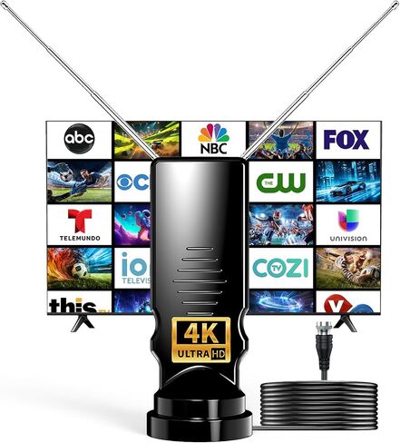 Rabbit Ears TV Antenna Indoor for Smart & Older TVs, HDTV Antenna for OTA Local Channels, Digital Indoor TV Antenna with Adjustable VHF UHF Dipoles, 4K 1080P Ready, Easy Setup in Saudi Arabia